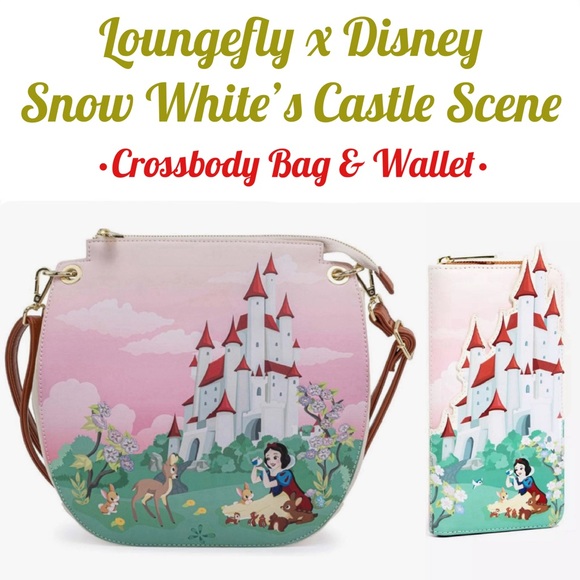 LOUNGEFLY DISNEY SNOW WHITE & 7 DWARFS Snow White Castle CROSSBODY BAG & WALLET! - Picture 1 of 10